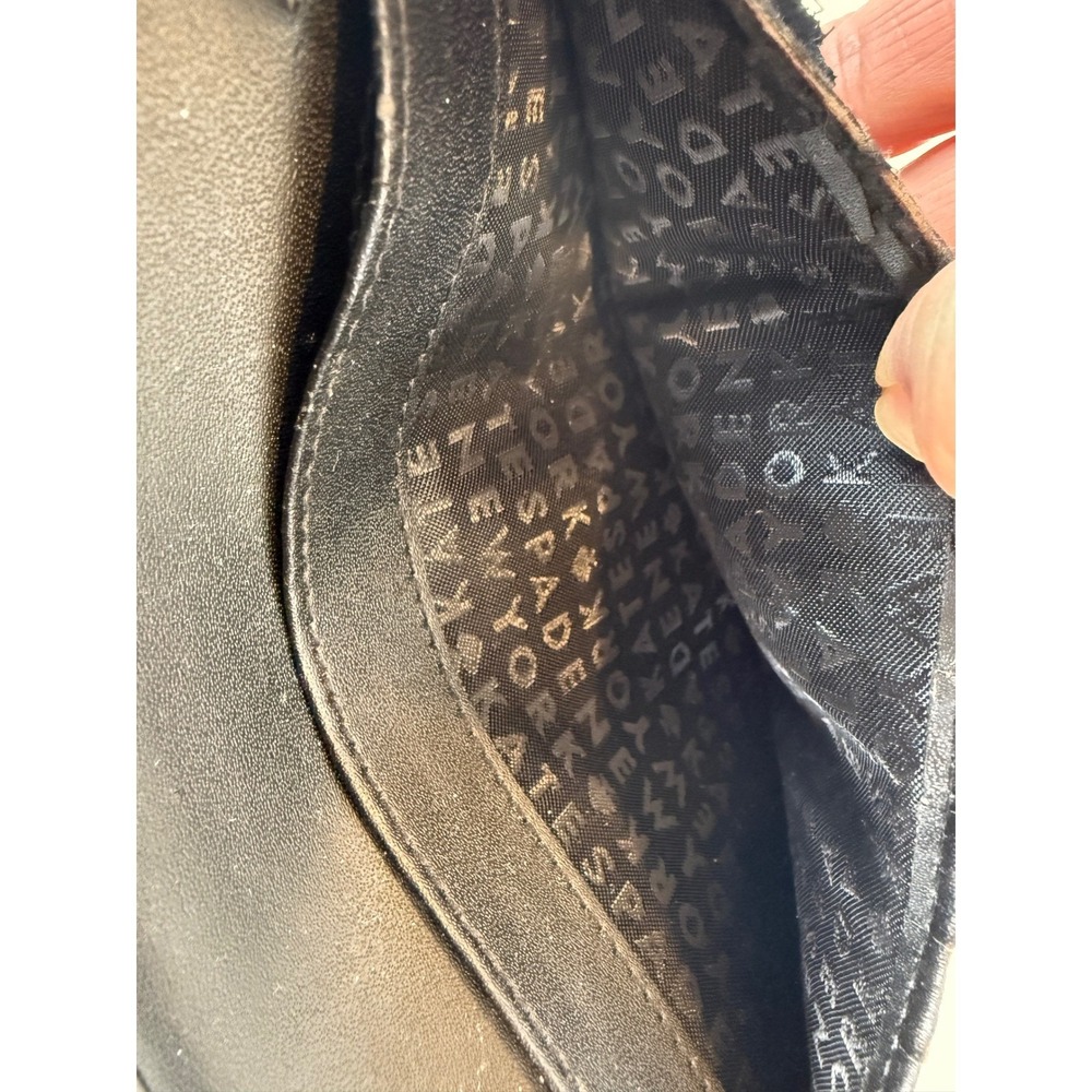 Kate Spade Polka Dot Slim Bifold Wallet Black/Cream Leather Zippered Pocket GUC - Picture 8 of 11